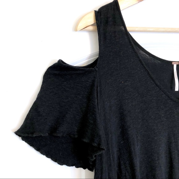 Free People Black Cold Shoulder Short Sleeve Top - Picture 5 of 7